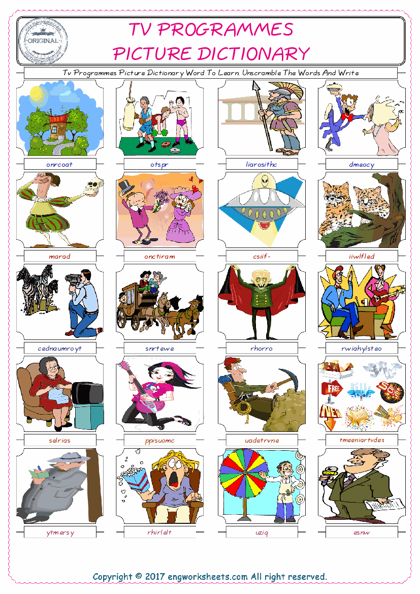  Tv Programmes ESL Worksheets For kids, the exercise worksheet of finding the words given complexly and supplying the correct one. 